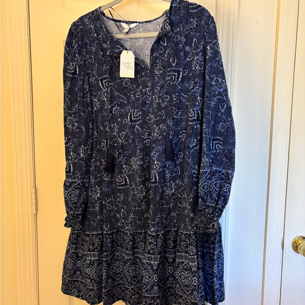 Time and Tru Blue Patterned Mini Dress